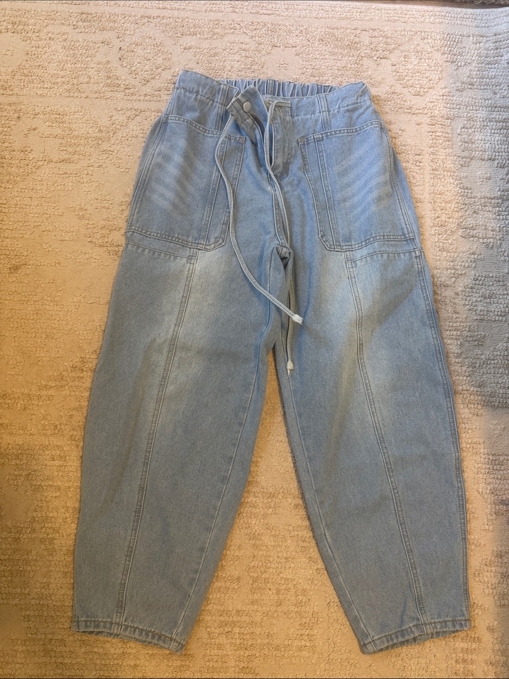 Amazon Women's Light Blue Boyfriend Drawstring Jeans